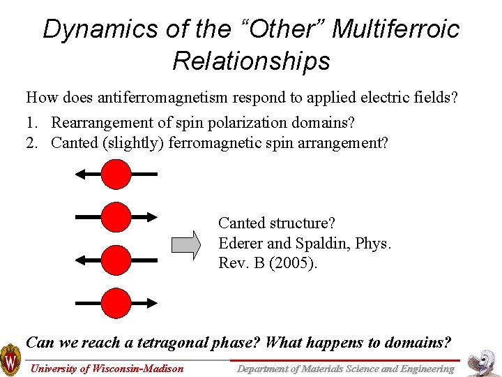 Dynamics of the “Other” Multiferroic Relationships How does antiferromagnetism respond to applied electric fields? Dynamics of the “Other” Multiferroic Relationships How does antiferromagnetism respond to applied electric fields?