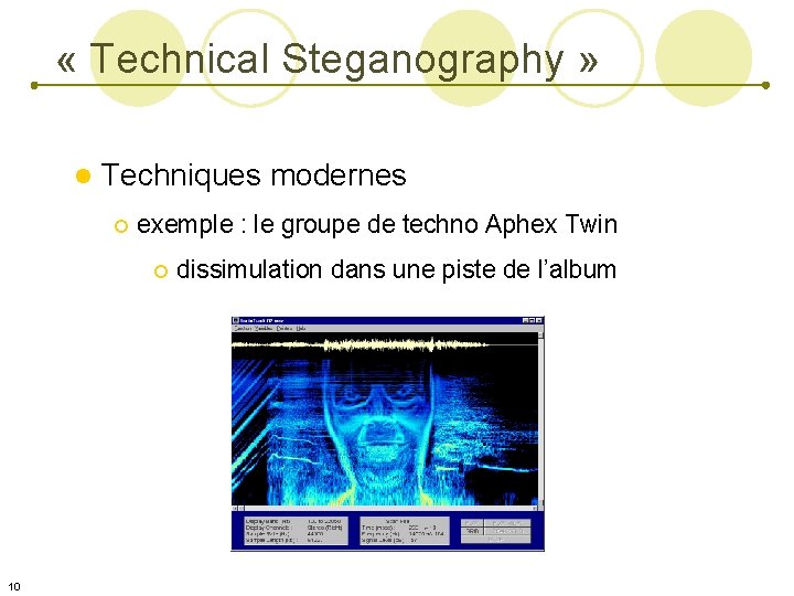  « Technical Steganography » l Techniques modernes ¡ exemple : le groupe de