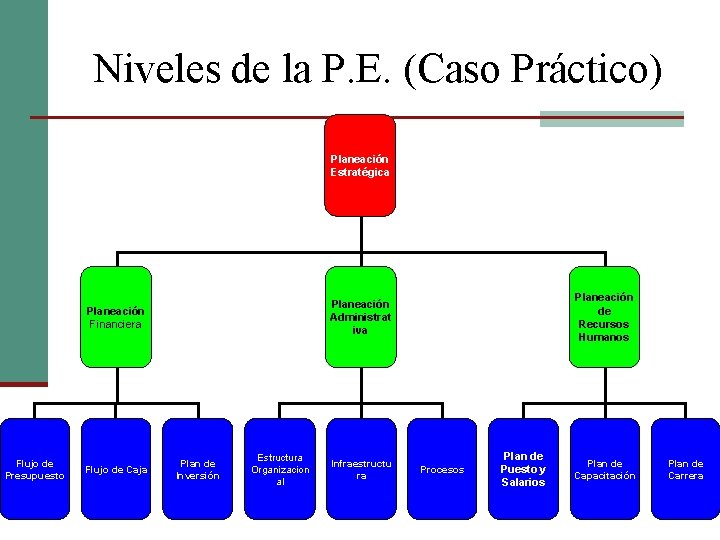 Niveles de la P. E. (Caso Práctico) Planeación Estratégica Flujo de Presupuesto Flujo de