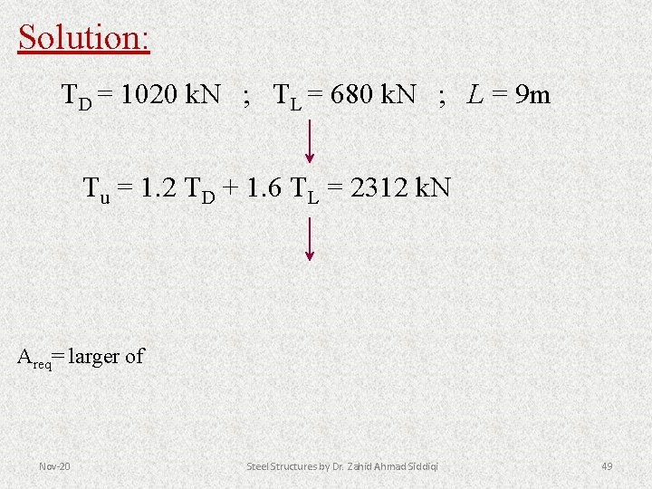 Solution: TD = 1020 k. N ; TL = 680 k. N ; L