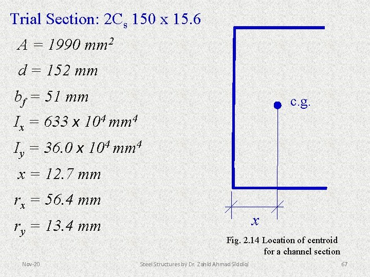 Trial Section: 2 Cs 150 x 15. 6 A = 1990 mm 2 d