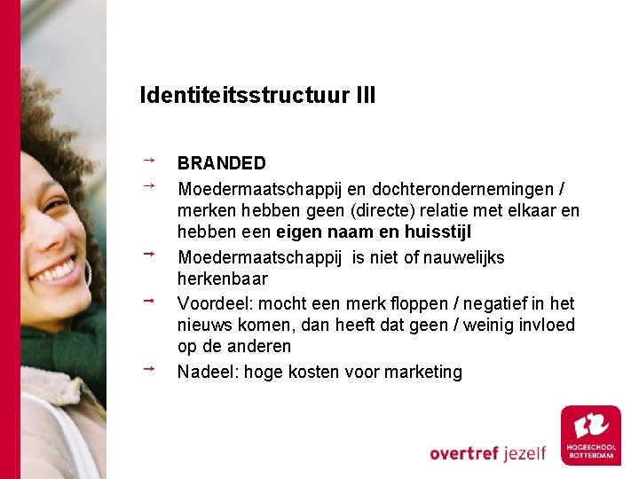 Identiteitsstructuur III BRANDED Moedermaatschappij en dochterondernemingen / merken hebben geen (directe) relatie met elkaar