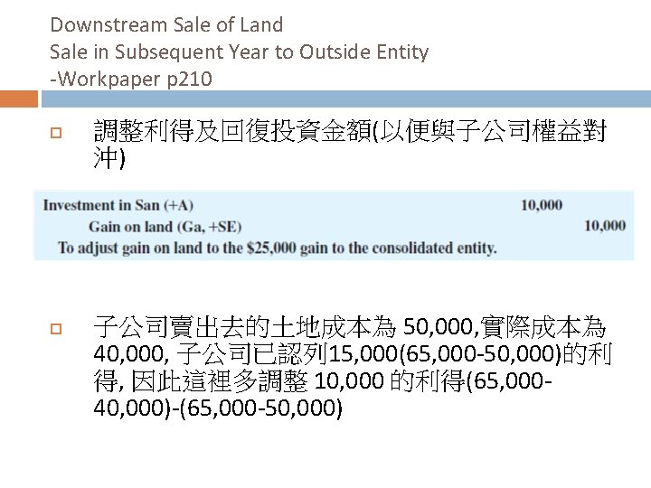 Downstream Sale of Land Sale in Subsequent Year to Outside Entity -Workpaper p 210