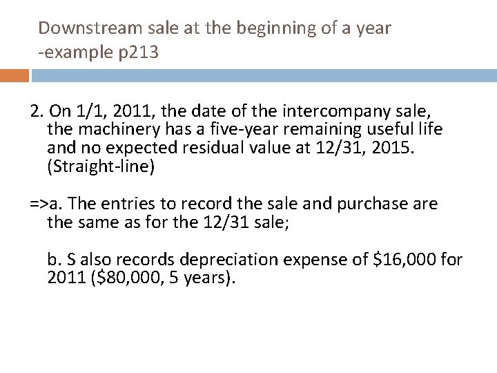 Downstream sale at the beginning of a year -example p 213 2. On 1/1,