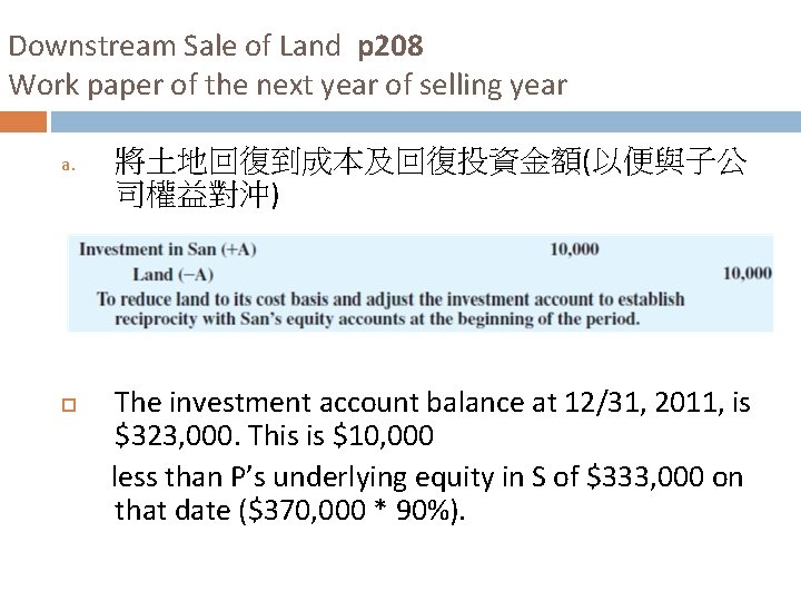 Downstream Sale of Land p 208 Work paper of the next year of selling