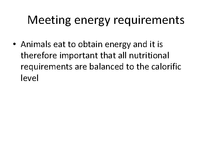 Meeting energy requirements • Animals eat to obtain energy and it is therefore important