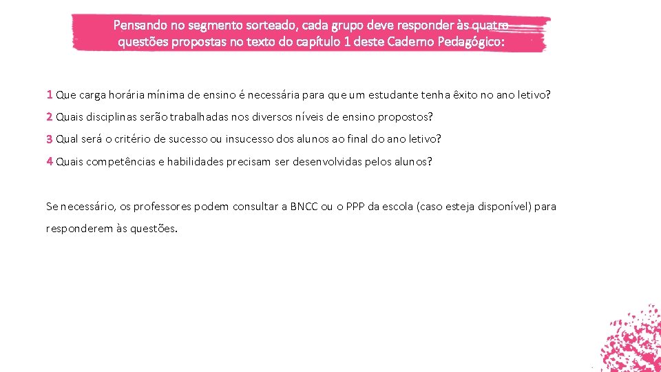 Pensando no segmento sorteado, cada grupo deve responder às quatro questões propostas no texto