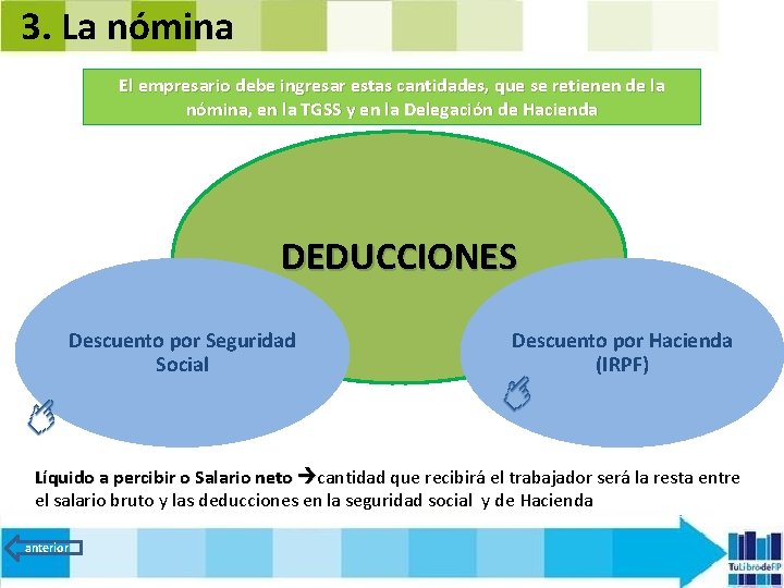 3. La nómina El empresario debe ingresar estas cantidades, que se retienen de la