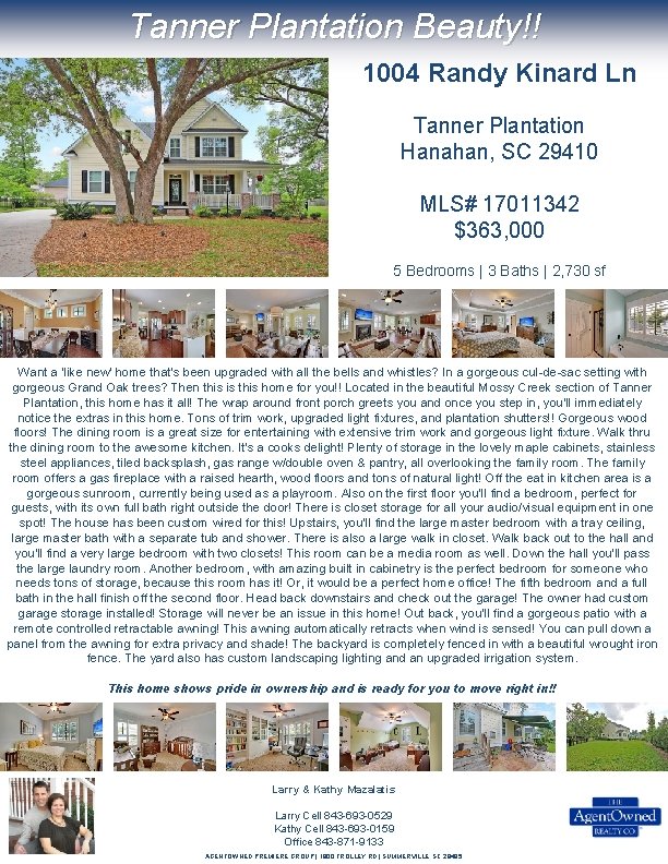 Tanner Plantation Beauty!! 1004 Randy Kinard Ln Tanner Plantation Hanahan, SC 29410 MLS# 17011342