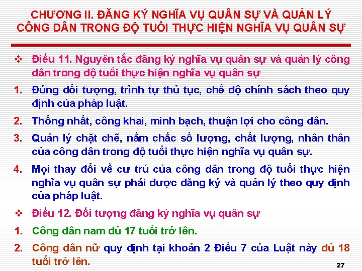 CHƯƠNG II. ĐĂNG KÝ NGHĨA VỤ QU N SỰ VÀ QUẢN LÝ CÔNG D