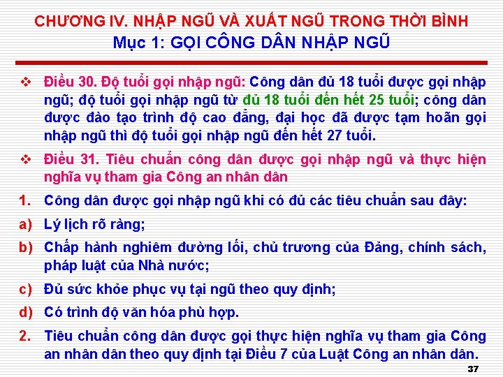 CHƯƠNG IV. NHẬP NGŨ VÀ XUẤT NGŨ TRONG THỜI BÌNH Mục 1: GỌI CÔNG