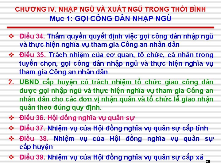 CHƯƠNG IV. NHẬP NGŨ VÀ XUẤT NGŨ TRONG THỜI BÌNH Mục 1: GỌI CÔNG