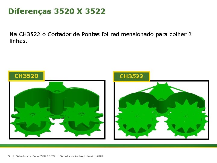 Diferenças 3520 X 3522 Na CH 3522 o Cortador de Pontas foi redimensionado para