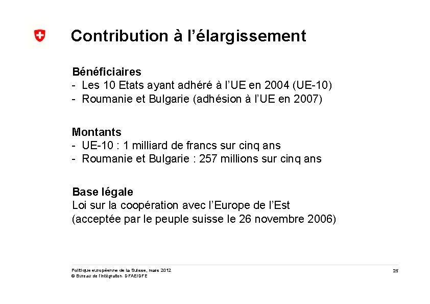 Contribution à l’élargissement Bénéficiaires - Les 10 Etats ayant adhéré à l’UE en 2004