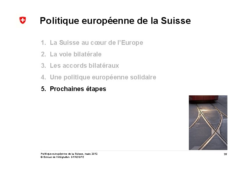 Politique européenne de la Suisse 1. La Suisse au cœur de l’Europe 2. La