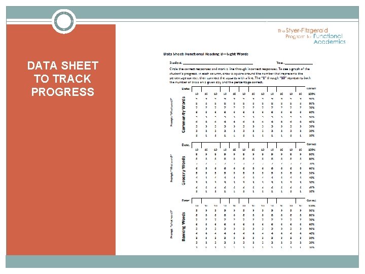 DATA SHEET TO TRACK PROGRESS 