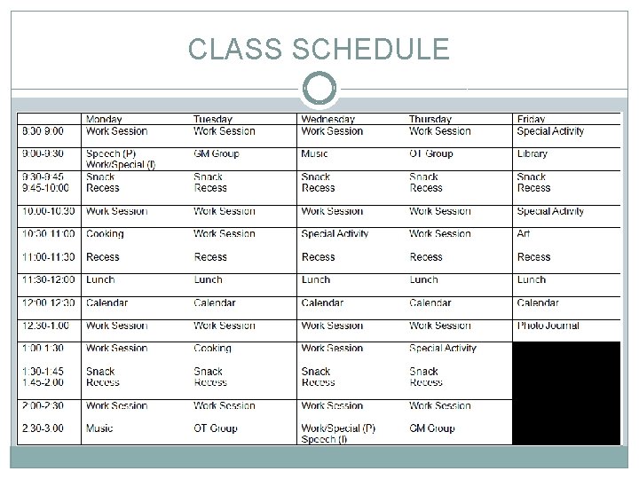 CLASS SCHEDULE 