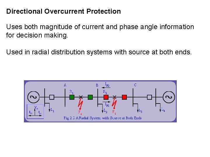 Directional Overcurrent Protection Uses both magnitude of current and phase angle information for decision