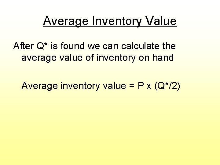 Average Inventory Value After Q* is found we can calculate the average value of