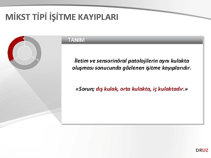 MİKST TİPİ İŞİTME KAYIPLARI TANIM İletim ve sensorinöral patolojilerin aynı kulakta oluşması sonucunda gözlenen