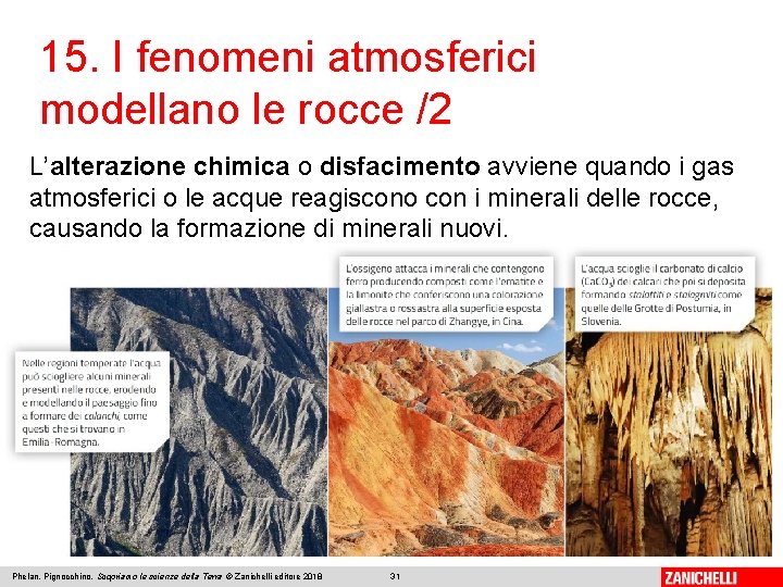 15. I fenomeni atmosferici modellano le rocce /2 L’alterazione chimica o disfacimento avviene quando 15. I fenomeni atmosferici modellano le rocce /2 L’alterazione chimica o disfacimento avviene quando