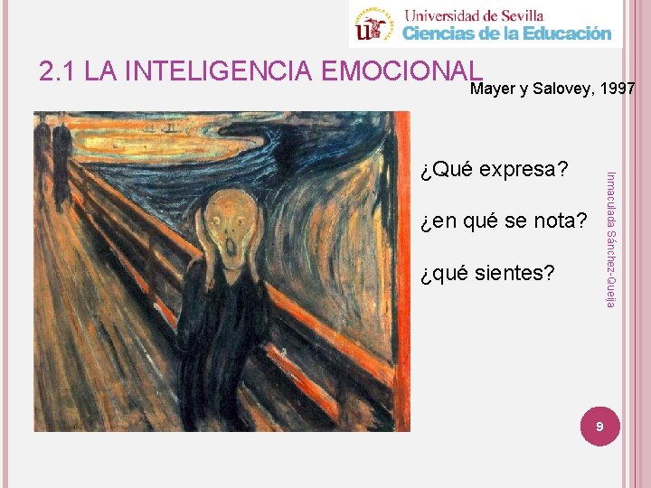 2. 1 LA INTELIGENCIA EMOCIONAL Mayer y Salovey, 1997 Inmaculada Sánchez-Queija ¿Qué expresa? ¿en