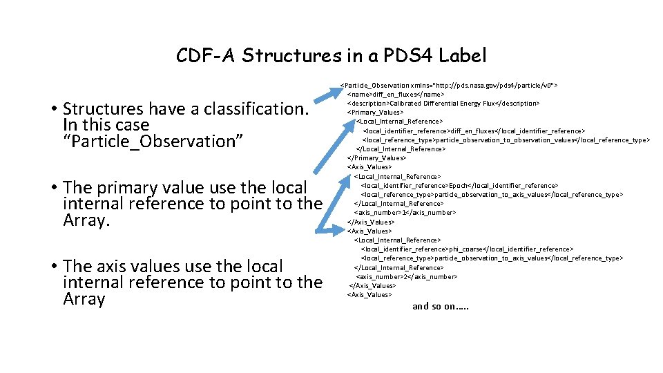 CDF-A Structures in a PDS 4 Label • Structures have a classification. In this