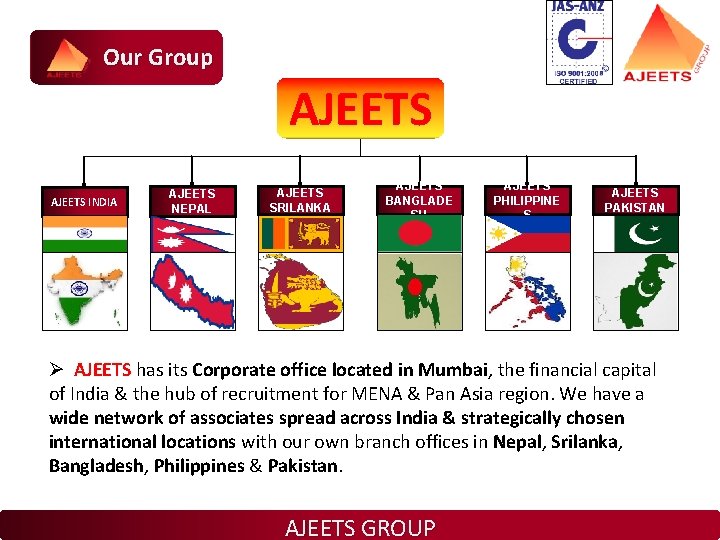 Our Group AJEETS INDIA AJEETS NEPAL AJEETS SRILANKA AJEETS BANGLADE SH AJEETS PHILIPPINE S