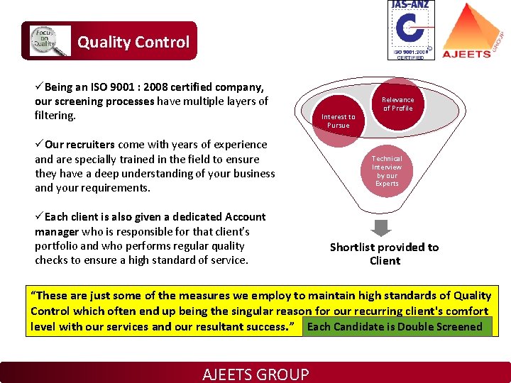 Quality Control üBeing an ISO 9001 : 2008 certified company, our screening processes have
