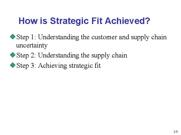 How is Strategic Fit Achieved? u. Step 1: Understanding the customer and supply chain