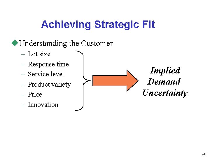 Achieving Strategic Fit u. Understanding the Customer – – – Lot size Response time