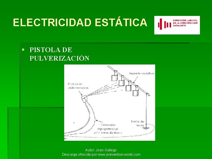 ELECTRICIDAD ESTÁTICA § PISTOLA DE PULVERIZACIÓN Autor: Joan Gallego Descarga ofrecida por www. prevention-world.