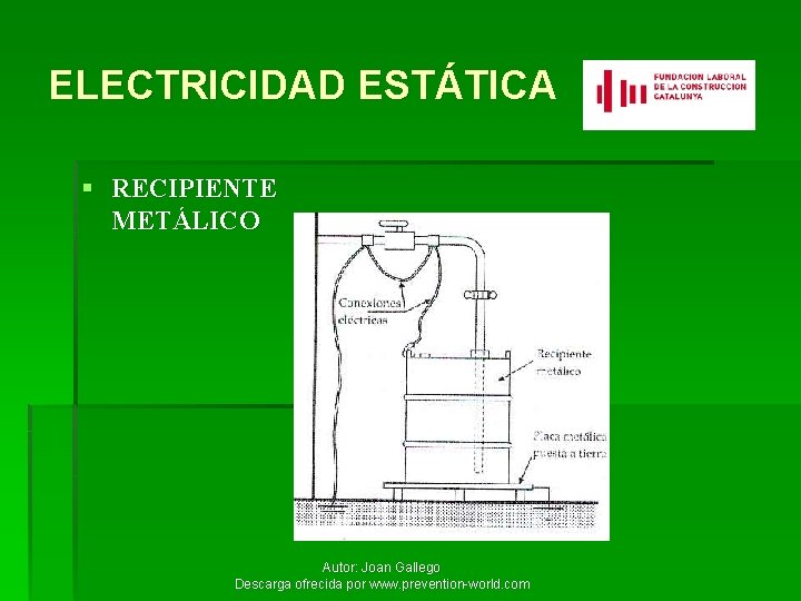 ELECTRICIDAD ESTÁTICA § RECIPIENTE METÁLICO Autor: Joan Gallego Descarga ofrecida por www. prevention-world. com