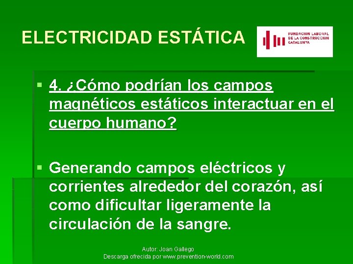 ELECTRICIDAD ESTÁTICA § 4. ¿Cómo podrían los campos magnéticos estáticos interactuar en el cuerpo