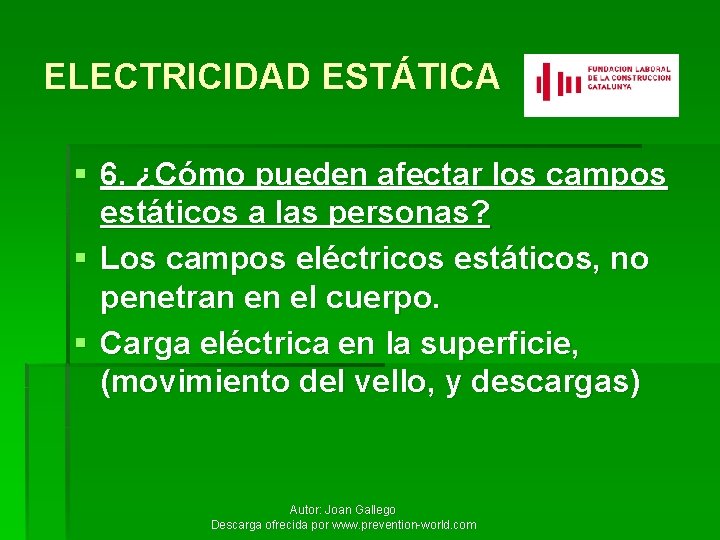 ELECTRICIDAD ESTÁTICA § 6. ¿Cómo pueden afectar los campos estáticos a las personas? §