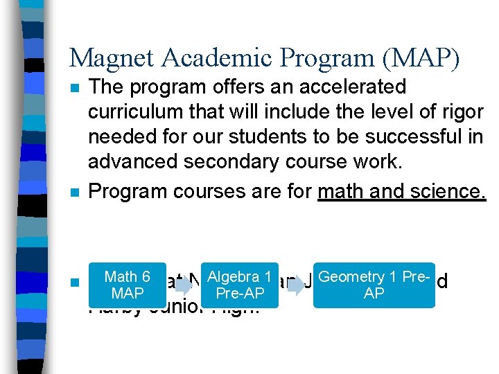 Magnet Academic Program (MAP) n n n The program offers an accelerated curriculum that