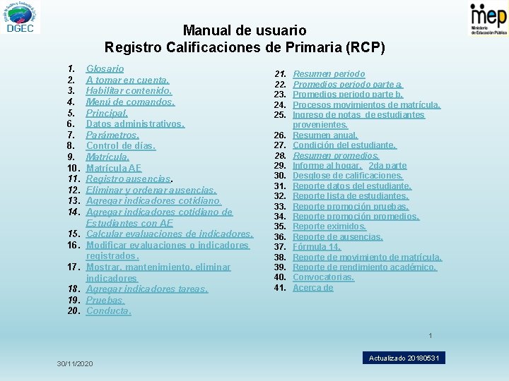 Manual de usuario Registro Calificaciones de Primaria (RCP) 1. 2. 3. 4. 5. 6.