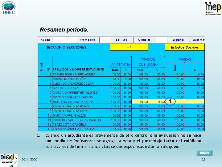 Resumen periodo. 1 1. Cuando un estudiante es proveniente de otro centro, o la