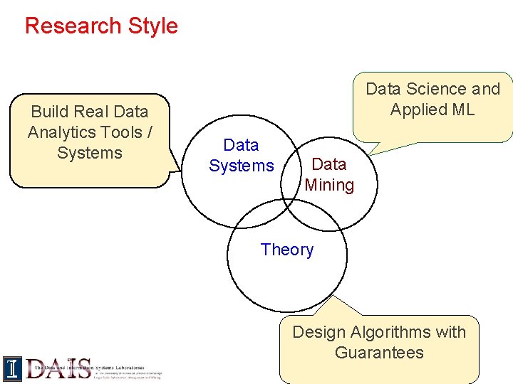 Research Style Build Real Data Analytics Tools / Systems Data Science and Applied ML