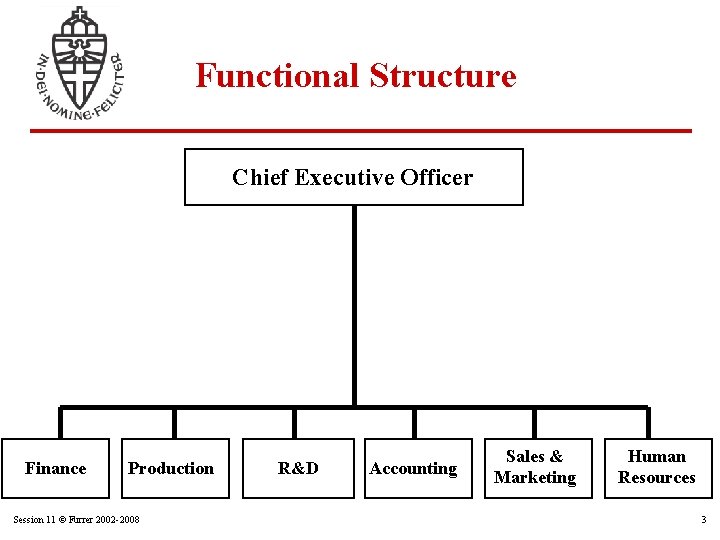 Functional Structure Chief Executive Officer Finance Production Session 11 © Furrer 2002 -2008 R&D