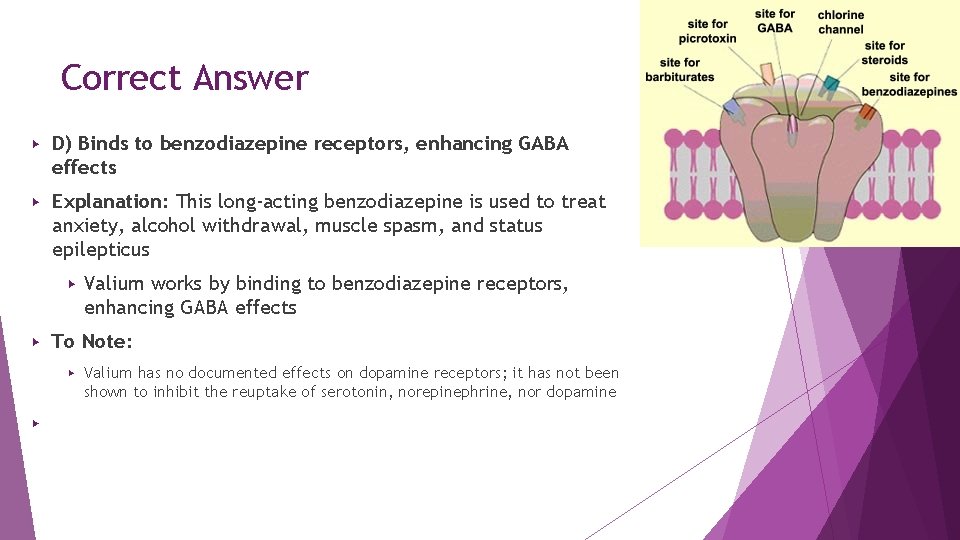 Correct Answer ▶ D) Binds to benzodiazepine receptors, enhancing GABA effects ▶ Explanation: This Correct Answer ▶ D) Binds to benzodiazepine receptors, enhancing GABA effects ▶ Explanation: This