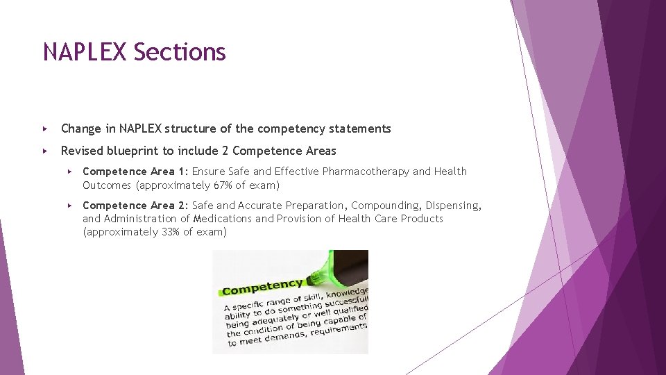 NAPLEX Sections ▶ Change in NAPLEX structure of the competency statements ▶ Revised blueprint NAPLEX Sections ▶ Change in NAPLEX structure of the competency statements ▶ Revised blueprint