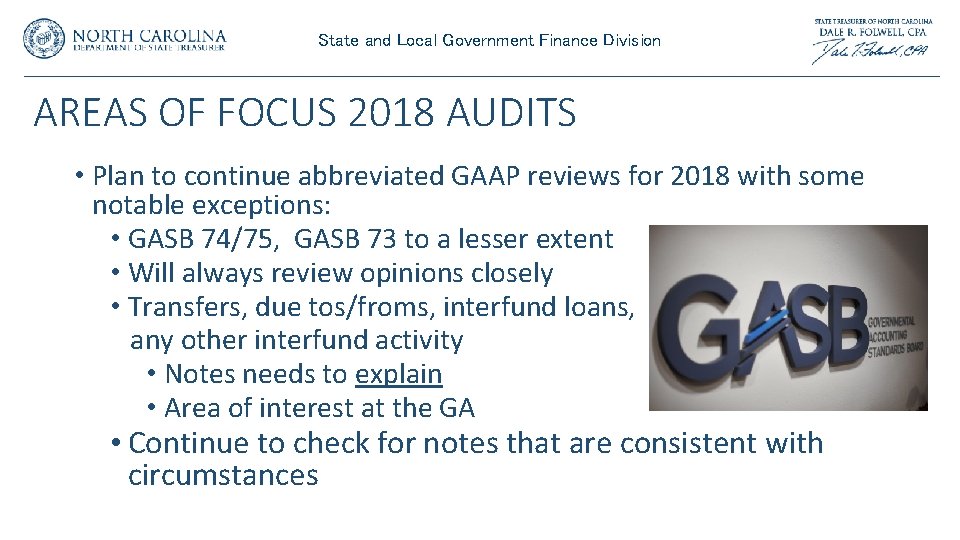 State and Local Government Finance Division AREAS OF FOCUS 2018 AUDITS • Plan to State and Local Government Finance Division AREAS OF FOCUS 2018 AUDITS • Plan to
