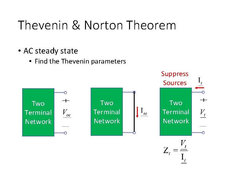 Thevenin & Norton Theorem • AC steady state • Find the Thevenin parameters Suppress