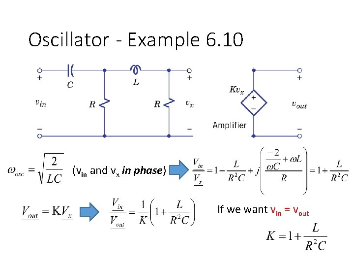 Oscillator - Example 6. 10 (vin and vx in phase) If we want vin