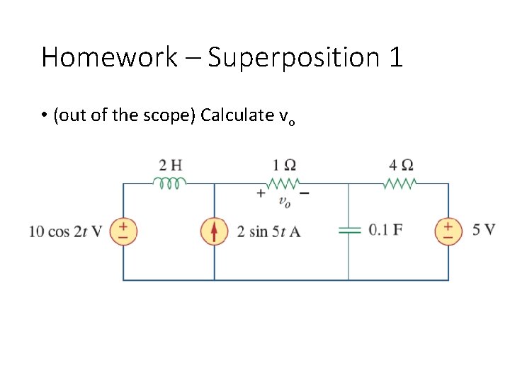 Homework – Superposition 1 • (out of the scope) Calculate vo 