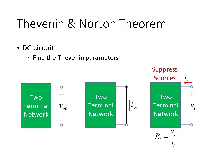 Thevenin & Norton Theorem • DC circuit • Find the Thevenin parameters Suppress Sources