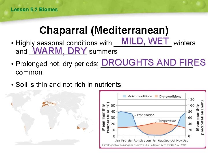Lesson 6. 2 Biomes Chaparral (Mediterranean) MILD, WET winters • Highly seasonal conditions with