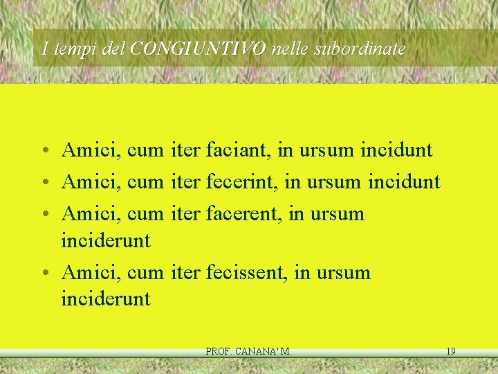 I tempi del CONGIUNTIVO nelle subordinate • Amici, cum iter faciant, in ursum incidunt I tempi del CONGIUNTIVO nelle subordinate • Amici, cum iter faciant, in ursum incidunt