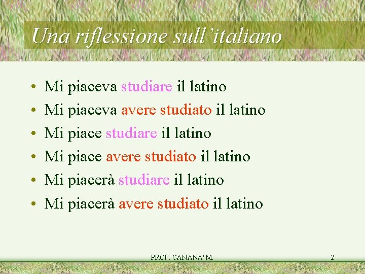 Una riflessione sull’italiano • • • Mi piaceva studiare il latino Mi piaceva avere Una riflessione sull’italiano • • • Mi piaceva studiare il latino Mi piaceva avere